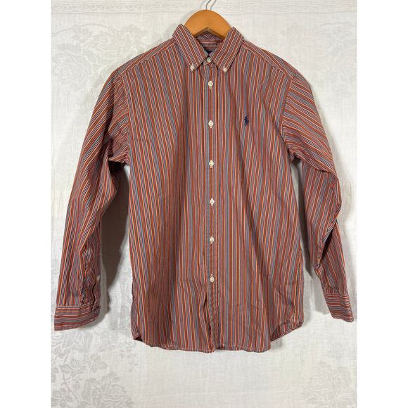 Ralph Lauren Button Down Boys Large 14 16 Blue Orange Striped Lot of 2 - Picture 4 of 7
